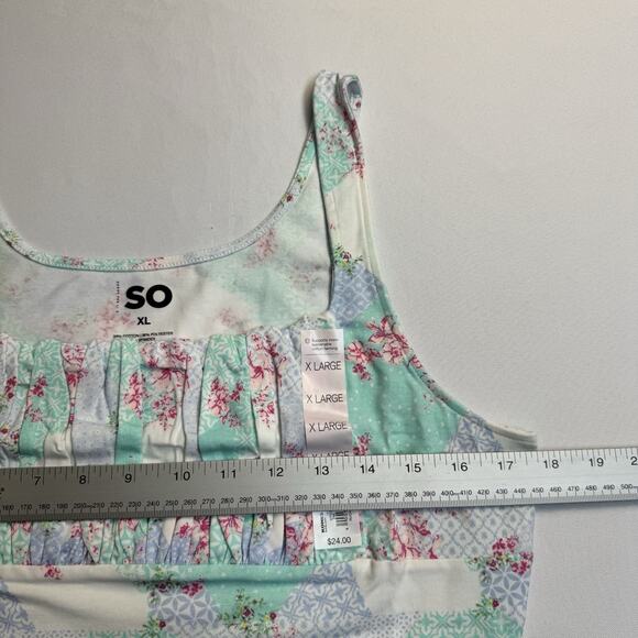 SO Ruched Front Tank Top Juniors Size XL Blue Flower Print - Picture 3 of 8